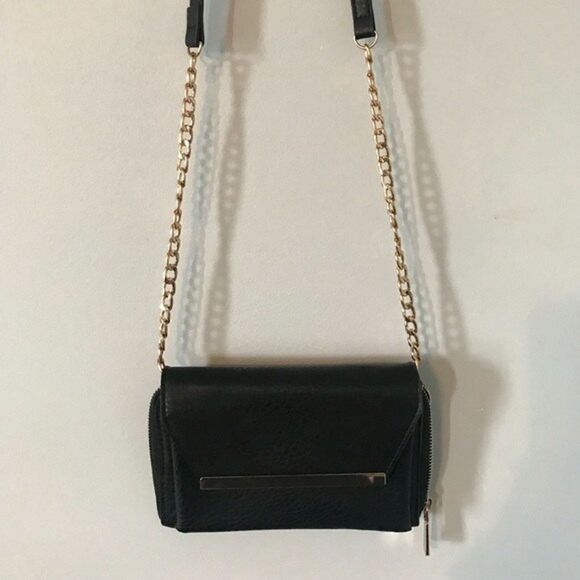 Madison West Black Convertible Clutch Crossbody Bag Purse With Gold Accents - Picture 4 of 6